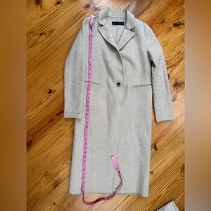 Beige long wool jacket with Button Detail